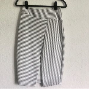 Black and White Striped Asymmetrical Pencil Skirt